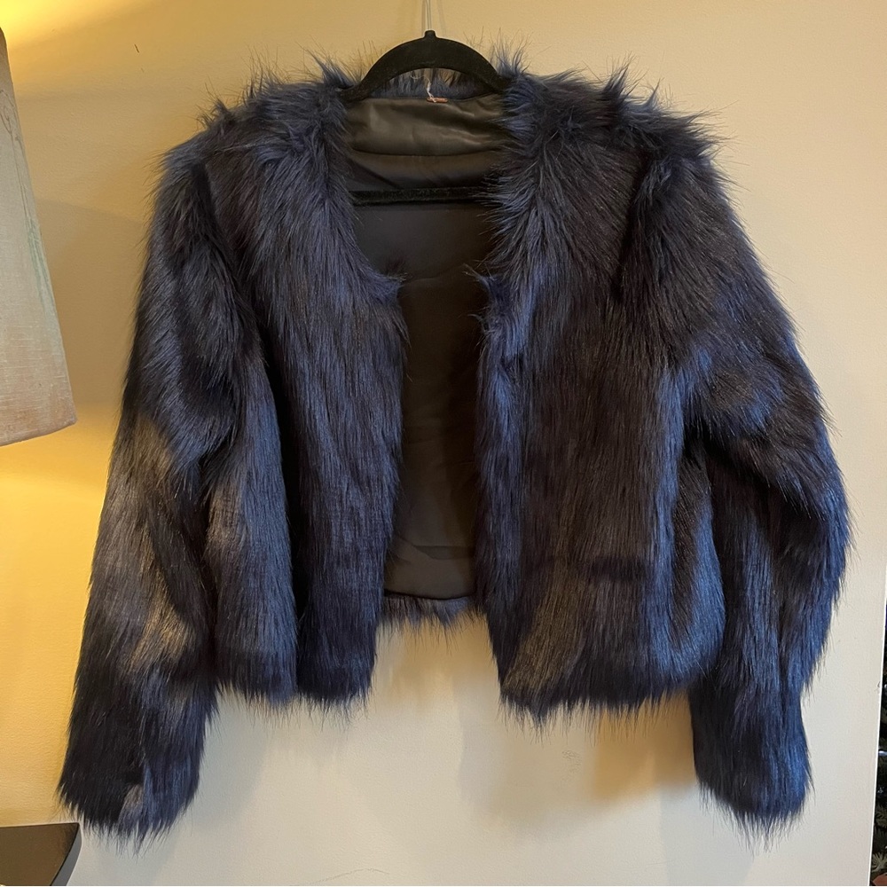 Navy Free People Fur coat